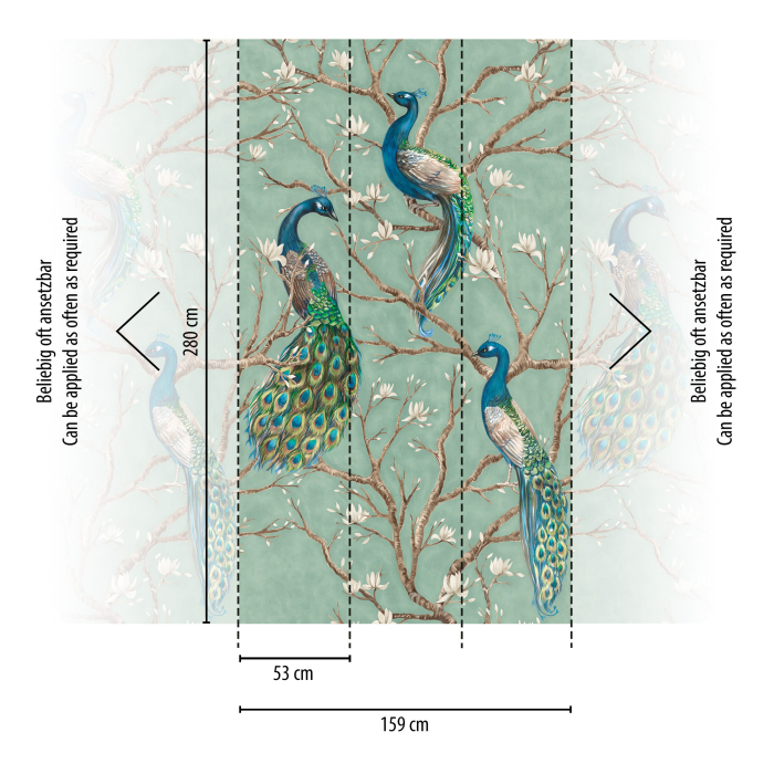79223-9 Панно AS Creation 159*280, Павлины в цветущем саду